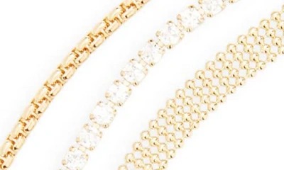 Nordstrom Rack Set Of 3 Mesh, Box Chain & Cubic Zirconia Tennis Necklaces In Gold