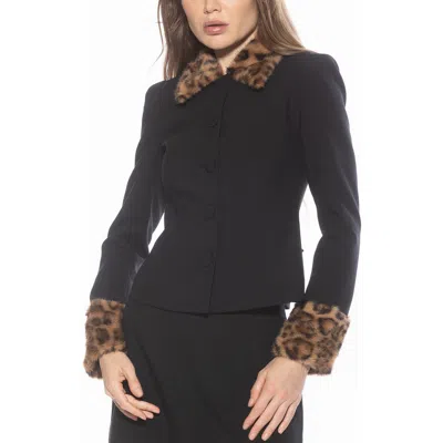 Alexia Admor Fran Faux Fur Trim Twill Jacket In Black