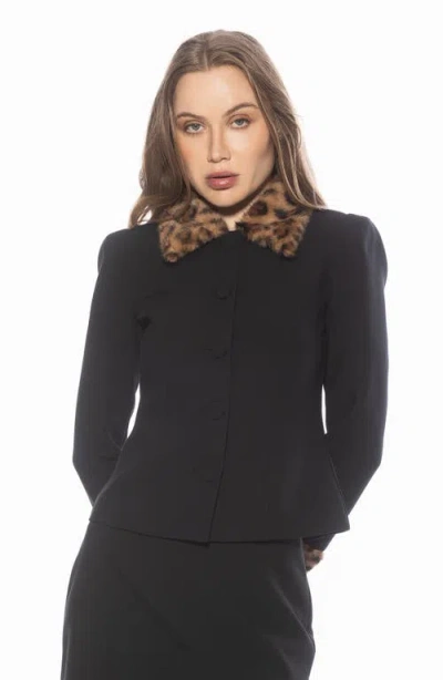 Alexia Admor Fran Faux Fur Trim Twill Jacket In Black
