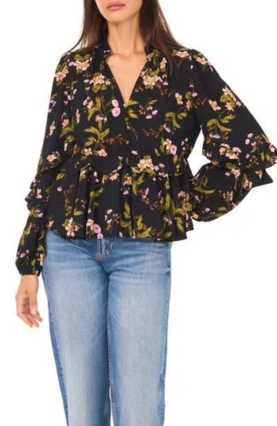 Ted Baker Ruffle V-neck Button Top In Black