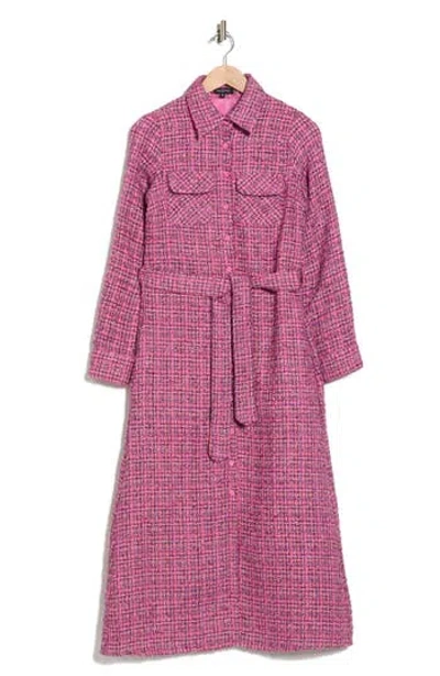 Area Stars Dela Long Sleeve Tweed Shirtdress In Pink