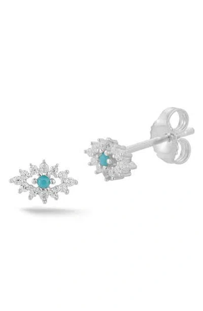 Sphera Milano Silver Synthetic Turquoise Cz Evil Eye Earrings In Metallic