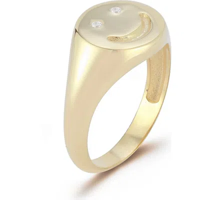 Sphera Milano Sterling Silver & Cz Smiley Face Ring In Gold