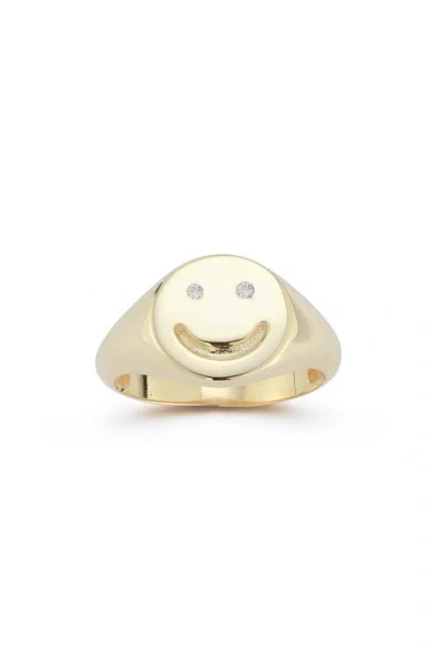 Sphera Milano Sterling Silver & Cz Smiley Face Ring In Gold