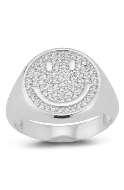 Sphera Milano Silver Cz Smiley Face Ring In Silver