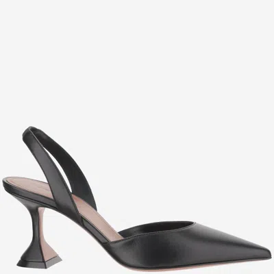 Amina Muaddi Black Calf Leather Bos Taurus Platform Pumps In Black