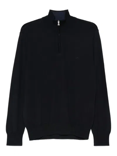 Paul & Shark Half-zip Sweater In Cotton And Cashmere In Black