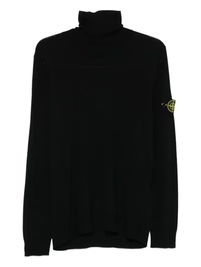 Stone Island Ribbed Wool Turtleneck Sweater Clothing In Black