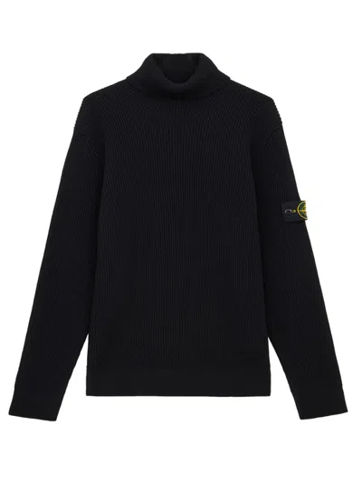 Stone Island Black Wool Turtleneck Sweater In Black