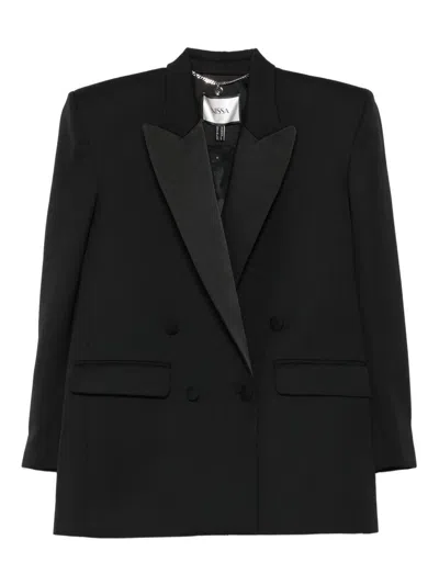 Nissa Shawl-lapel Double-breasted Blazer In Black