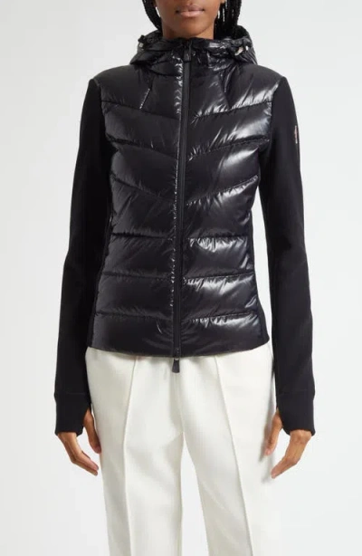 Moncler Grenoble Felpa Imbottita In Pile Con Zip E Cappuccio In Black