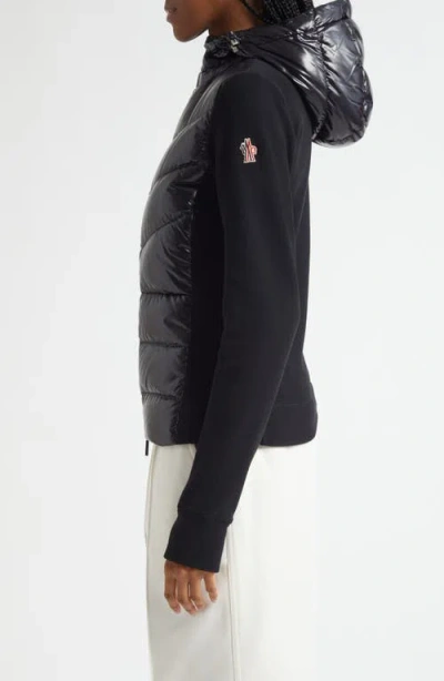 Moncler Grenoble Felpa Imbottita In Pile Con Zip E Cappuccio In Black