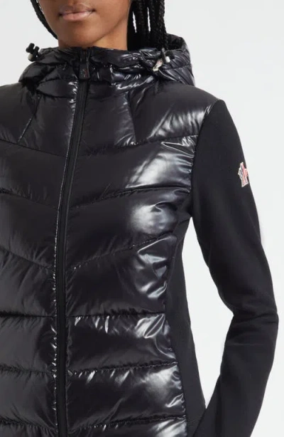 Moncler Grenoble Felpa Imbottita In Pile Con Zip E Cappuccio In Black