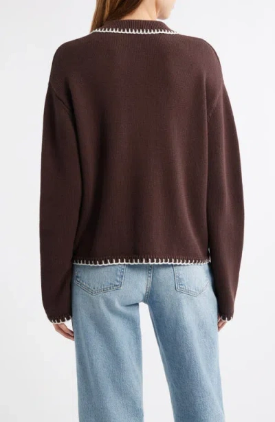 Rails Rayleen Cardigan Brown Ivory Blanket Stitch