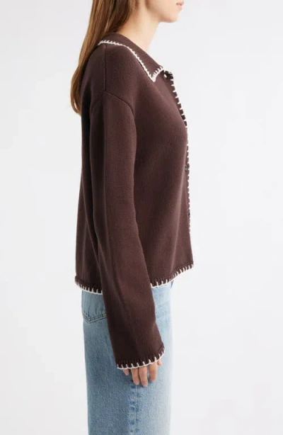 Rails Rayleen Cardigan Brown Ivory Blanket Stitch