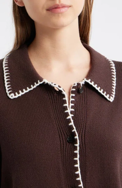 Rails Rayleen Cardigan Brown Ivory Blanket Stitch