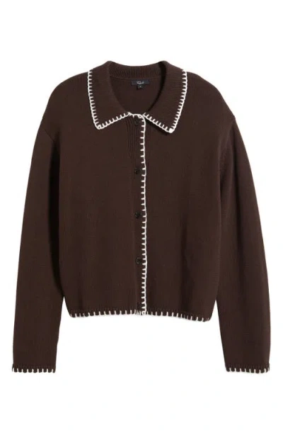 Rails Rayleen Cardigan Brown Ivory Blanket Stitch