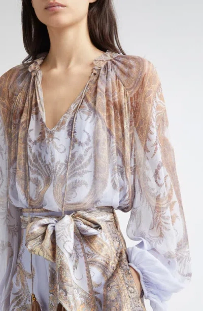 Zimmermann Hypnotic Paisley Split Neck Top In Multi
