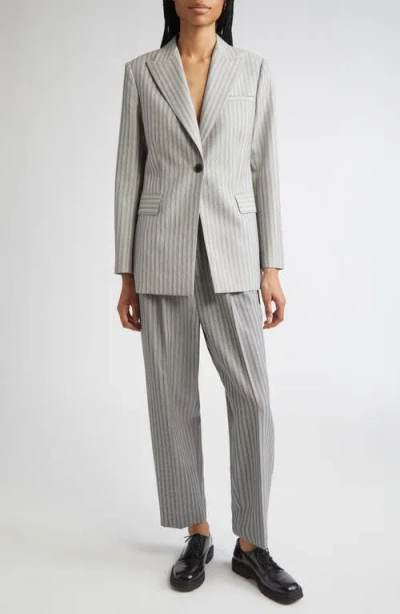 Partow Bow Textured Stripe Virgin Wool Blazer In Gray