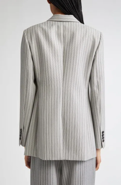 Partow Bow Textured Stripe Virgin Wool Blazer In Gray