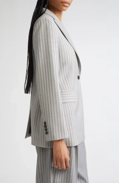 Partow Bow Textured Stripe Virgin Wool Blazer In Gray