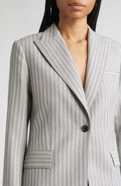 Partow Bow Textured Stripe Virgin Wool Blazer In Gray