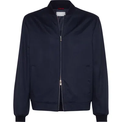 Brunello Cucinelli Cashmere Bomber Jacket In Blue