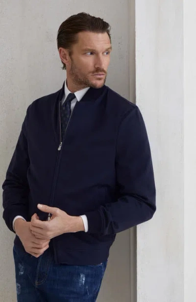 Brunello Cucinelli Cashmere Bomber Jacket In Blue