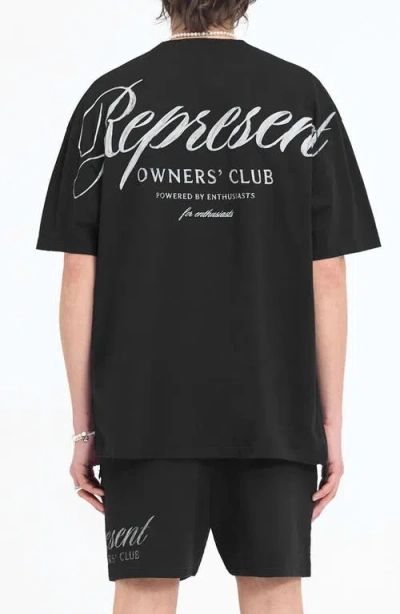 Represent Black Crewneck T-shirt With With Front And Back Owners Club Print In Cotton Man In Black