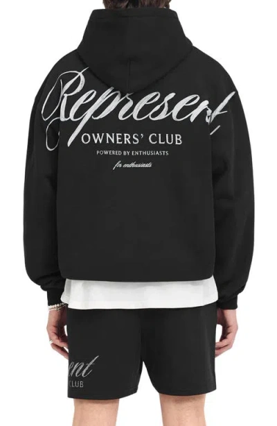 Represent Black Hoodie With Logo Lettering Detail On The Front And Maxi Logo Print On The Rear In Cotton Man In Black