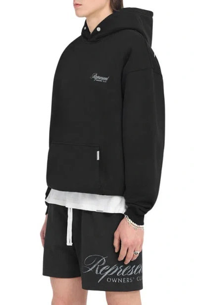 Represent Black Hoodie With Logo Lettering Detail On The Front And Maxi Logo Print On The Rear In Cotton Man In Black