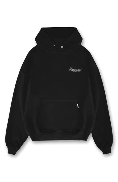 Represent Black Hoodie With Logo Lettering Detail On The Front And Maxi Logo Print On The Rear In Cotton Man In Black