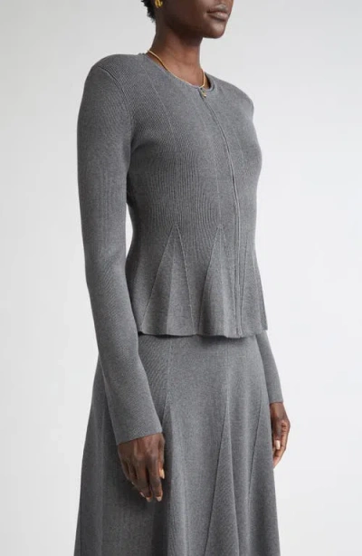 St John St. John Rib Knit Peplum Jacket In Gray