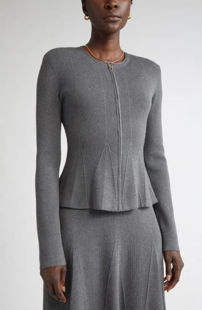 St John St. John Rib Knit Peplum Jacket In Gray