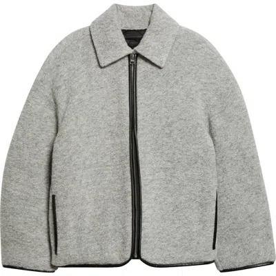 Jw Anderson Mens Light Grey Melange Contrast-trim Relaxed-fit Knitted Wool-blend Jacket In Gray
