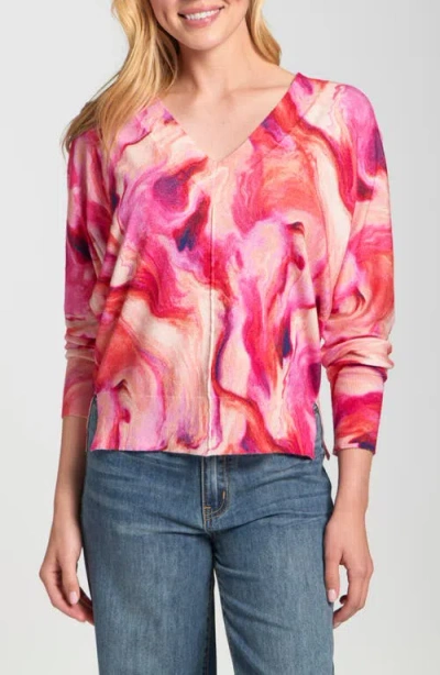 Apny Berry Marble Print Sweater In Multi