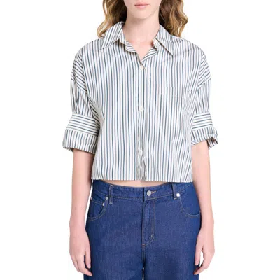Twp Next Ex Stripe Crop Cotton Button-up Shirt In White