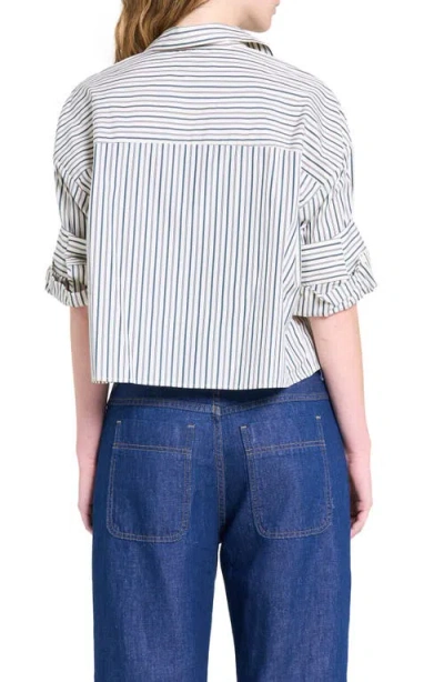Twp Next Ex Stripe Crop Cotton Button-up Shirt In White
