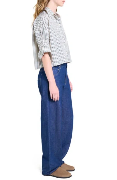 Twp Next Ex Stripe Crop Cotton Button-up Shirt In White