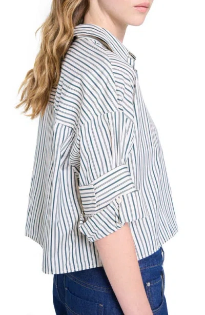 Twp Next Ex Stripe Crop Cotton Button-up Shirt In White