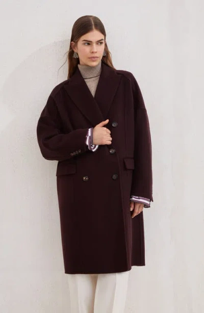 Brunello Cucinelli Hand-crafted Coat In Cashmere Double Beaver Cloth With Monili In Burgundy