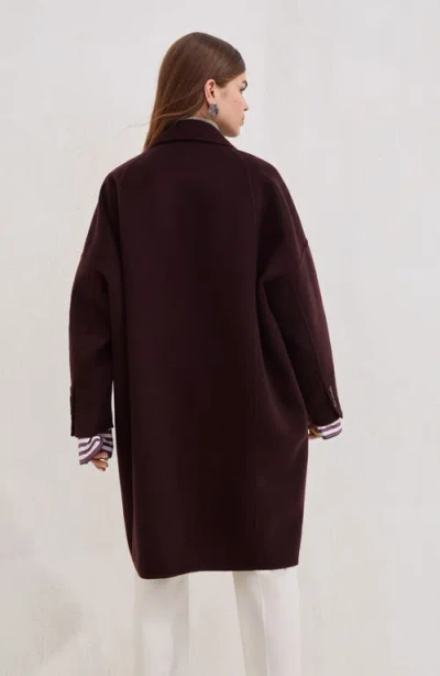 Brunello Cucinelli Hand-crafted Coat In Cashmere Double Beaver Cloth With Monili In Burgundy