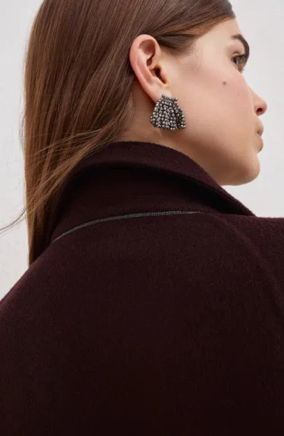 Brunello Cucinelli Hand-crafted Coat In Cashmere Double Beaver Cloth With Monili In Burgundy