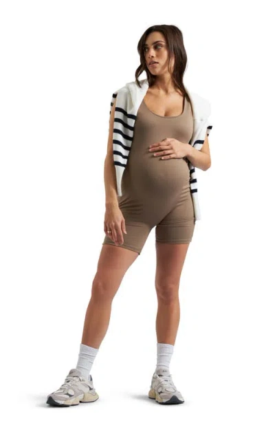 Ripe Maternity Luxe Knit Stretch Jersey Maternity Romper In Brown