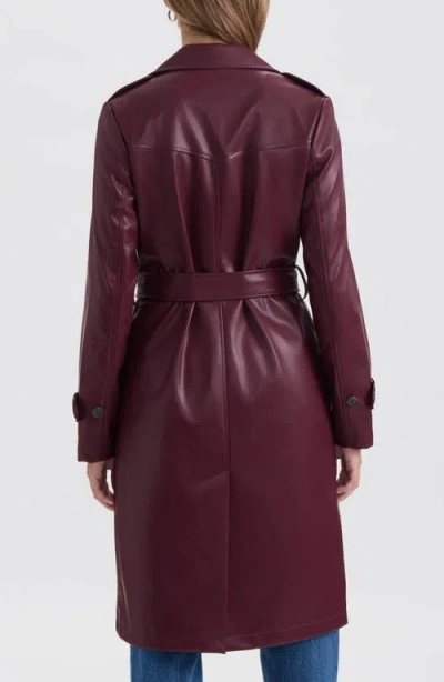 Nvlt Belted Faux Leather Trench Coat In Burgundy