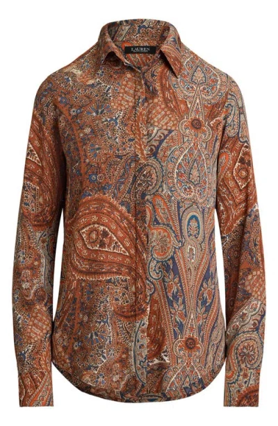 Ralph Lauren Lauren  Paisley Print Classic Fit Crepe Button-up Shirt In Multi