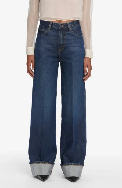 Frame Womens Spencer The Cuffed Wide-leg Denim Jeans In Blue