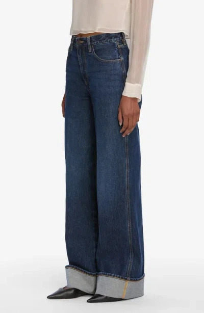 Frame Womens Spencer The Cuffed Wide-leg Denim Jeans In Blue