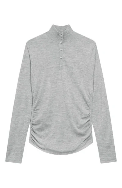 Theory Shirred Mock Neck Merino Wool Top In White