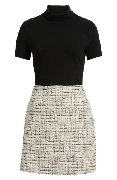 Theory Short Sleeve Roll Neck Mini Dress In Black